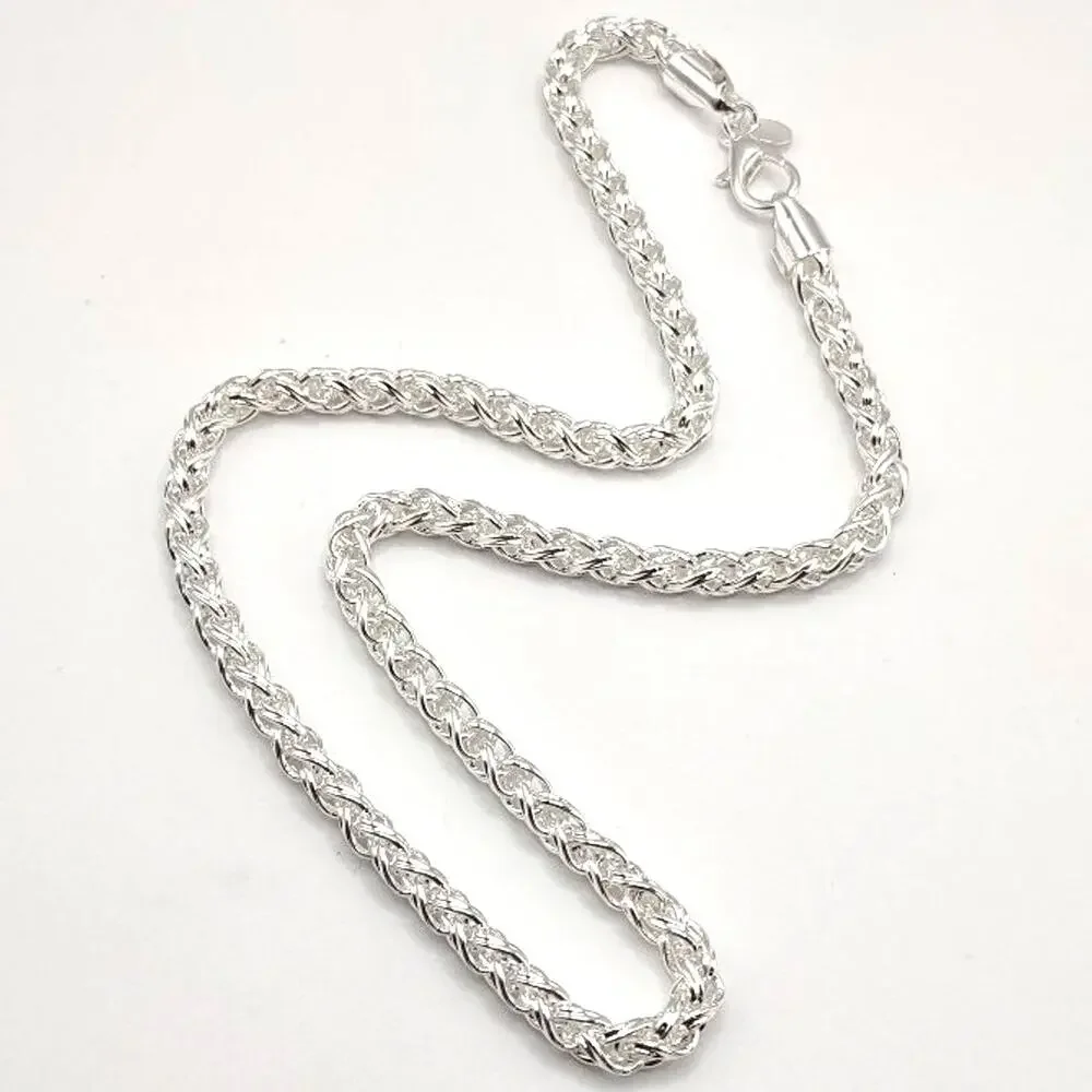 925 Silver Plated Necklace Braided Byzantine 6mm Valentines Birthday Gift NEW!